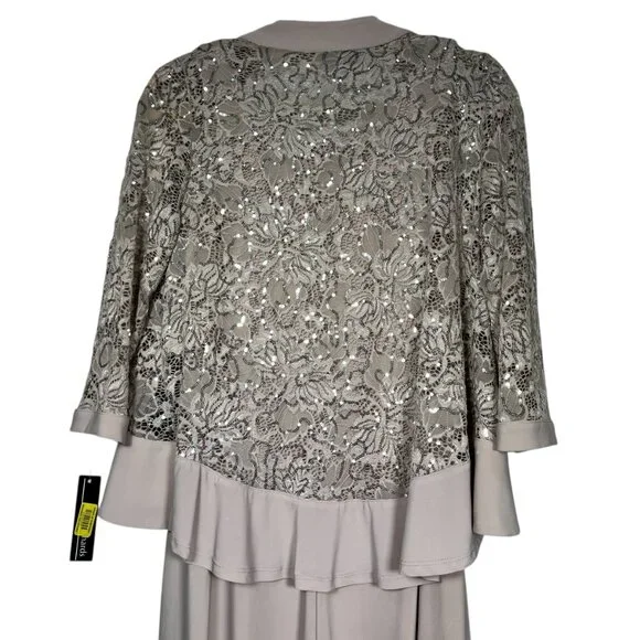 R&M Richards Womens 2 Piece Ruffled Lace Jacket & Dress Champagne Size 6P - Picture 7 of 16